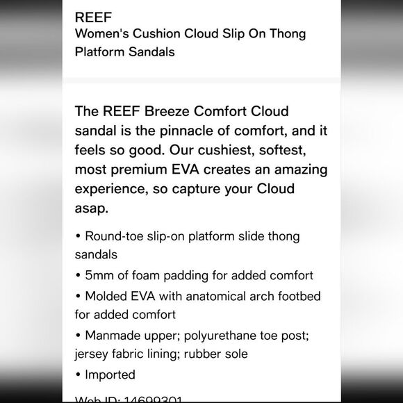 Reef Cushion Cloud Flip-Flop Platform Sandal- White/Tan - Picture 5 of 9